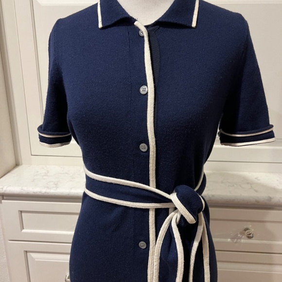 J. Crew Merino Wool Cotton Navy Button Up Knit Midi Dress (size xs) - Picture 3 of 6